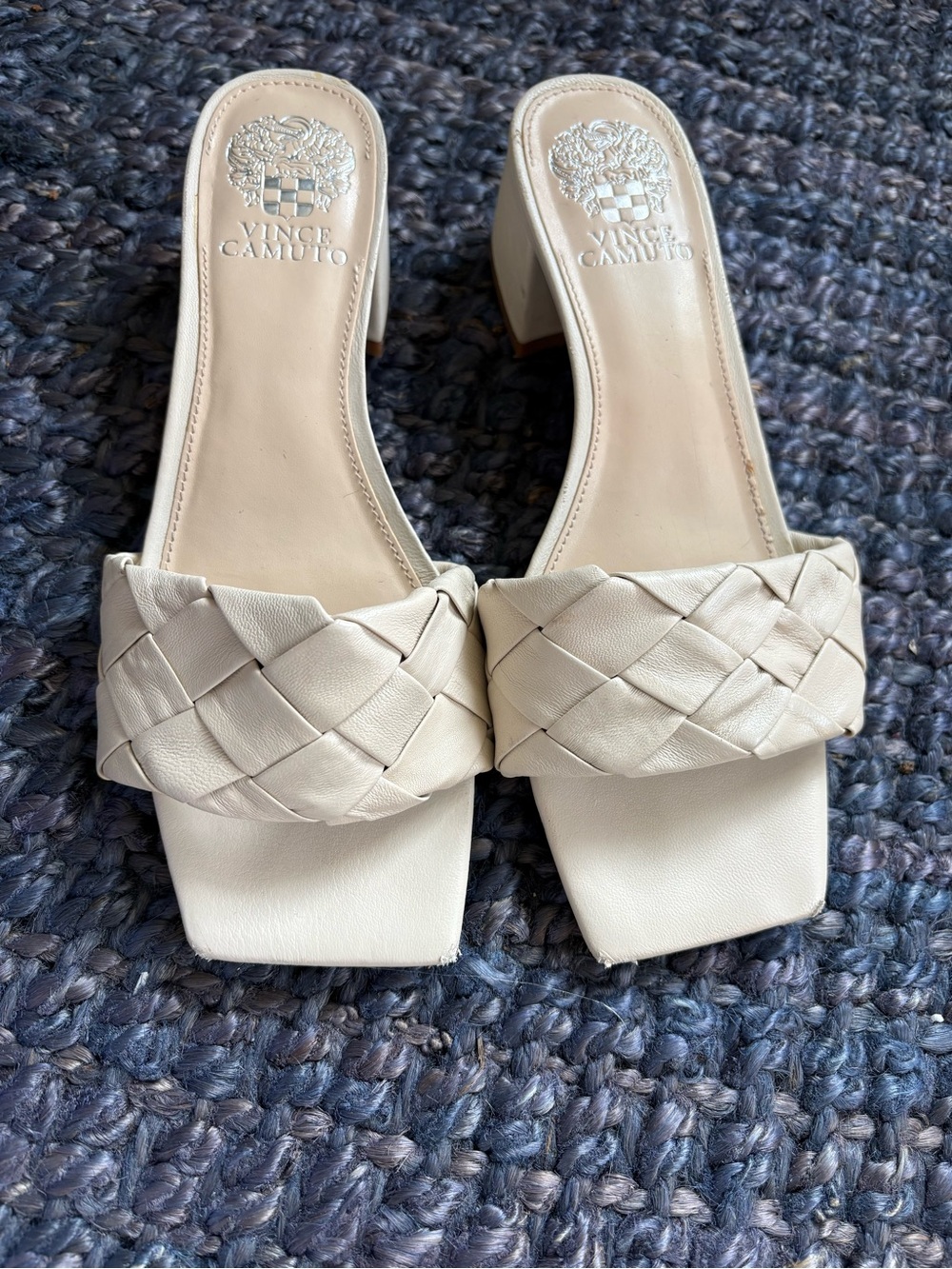 Vince Camuto Cream Braided Strap Slide Heels